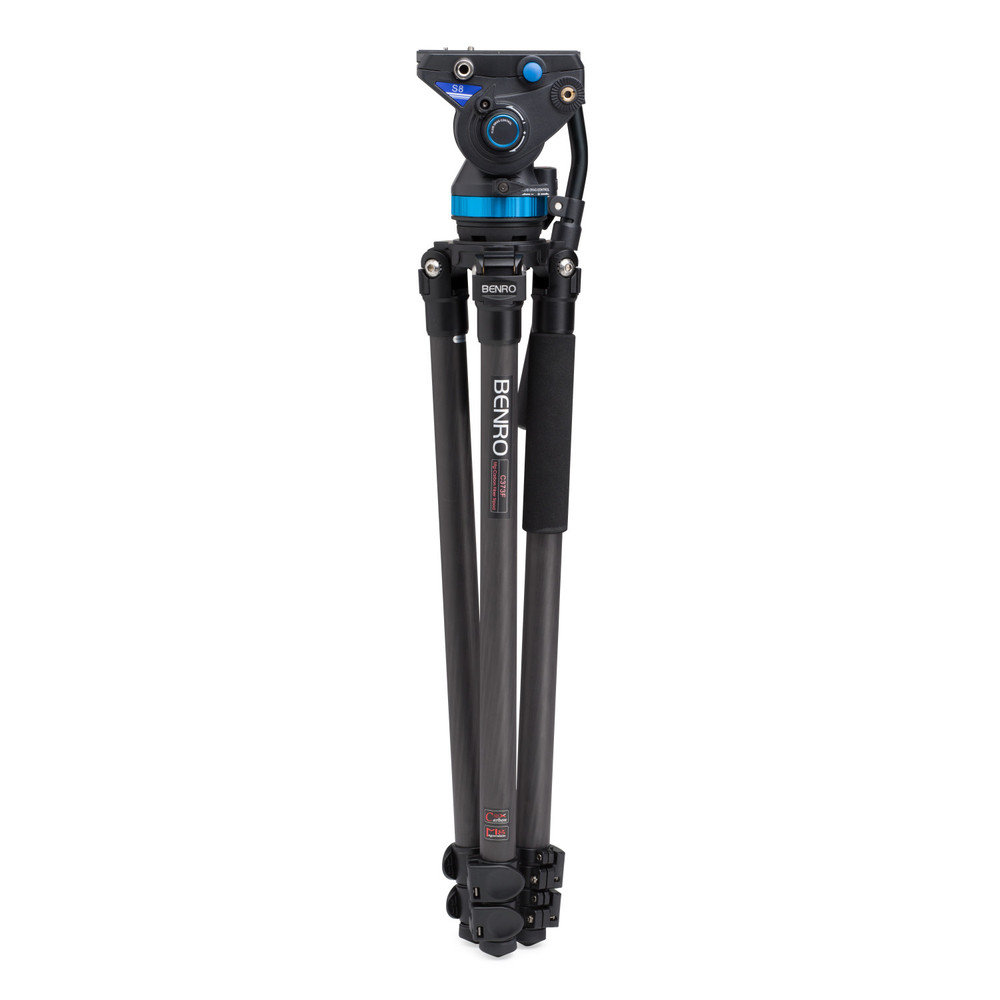 Benro C373F Series 3 CF Video Tripod & S8 Head - 75mm Half Ball Adapter, 3 Leg Sections, Flip Lock Leg Release