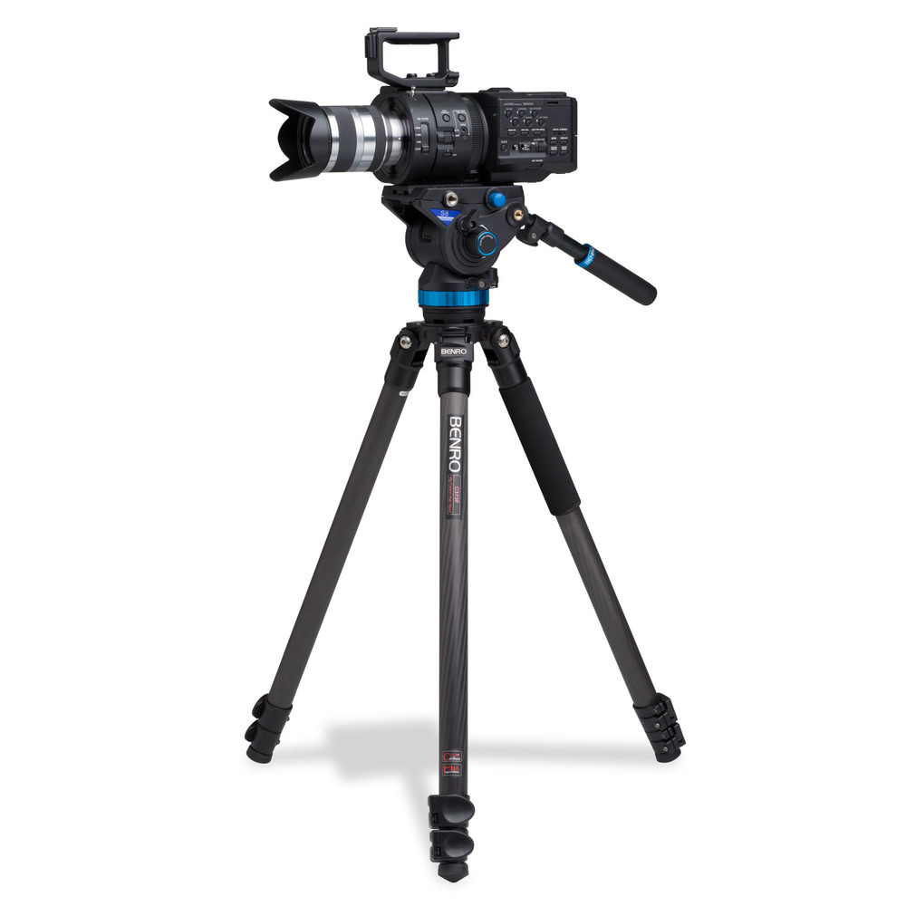 Benro C373F Series 3 CF Video Tripod & S8 Head - 75mm Half Ball Adapter, 3 Leg Sections, Flip Lock Leg Release