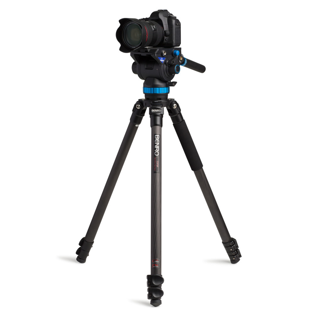 Benro C373F Series 3 CF Video Tripod & S8 Head - 75mm Half Ball Adapter, 3 Leg Sections, Flip Lock Leg Release