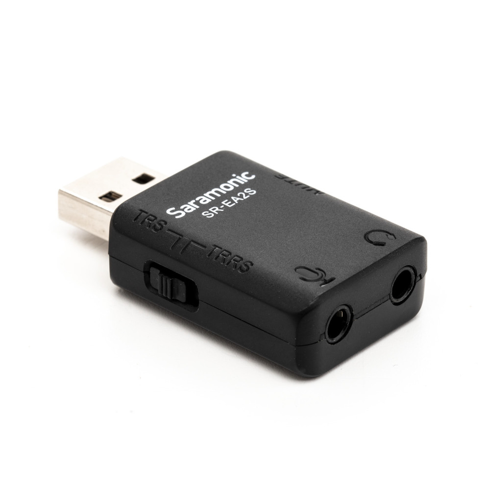 Saramonic SR-EA2S USB Audio Interface w/ 3.5mm TRS or TRRS Mic Input, Headphone Out & Mute for Computers, More