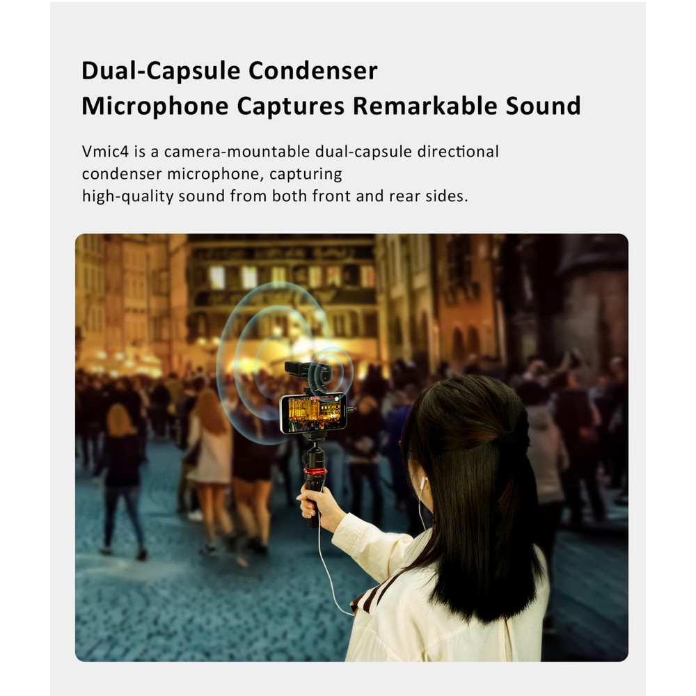 Saramonic Vmic4 Dual-Capsule AAA-Powered On-Camera Mic w/ HP Out, Mic In, Furry Windscreen, TRS & TRRS Cables