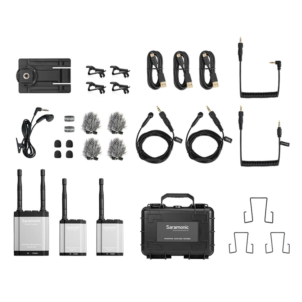 Saramonic Vlink2 Kit 2 Two-Person Wireless Lavalier Mic System w/ IFB Talkback, DK3 Lavs, Hard Case & More