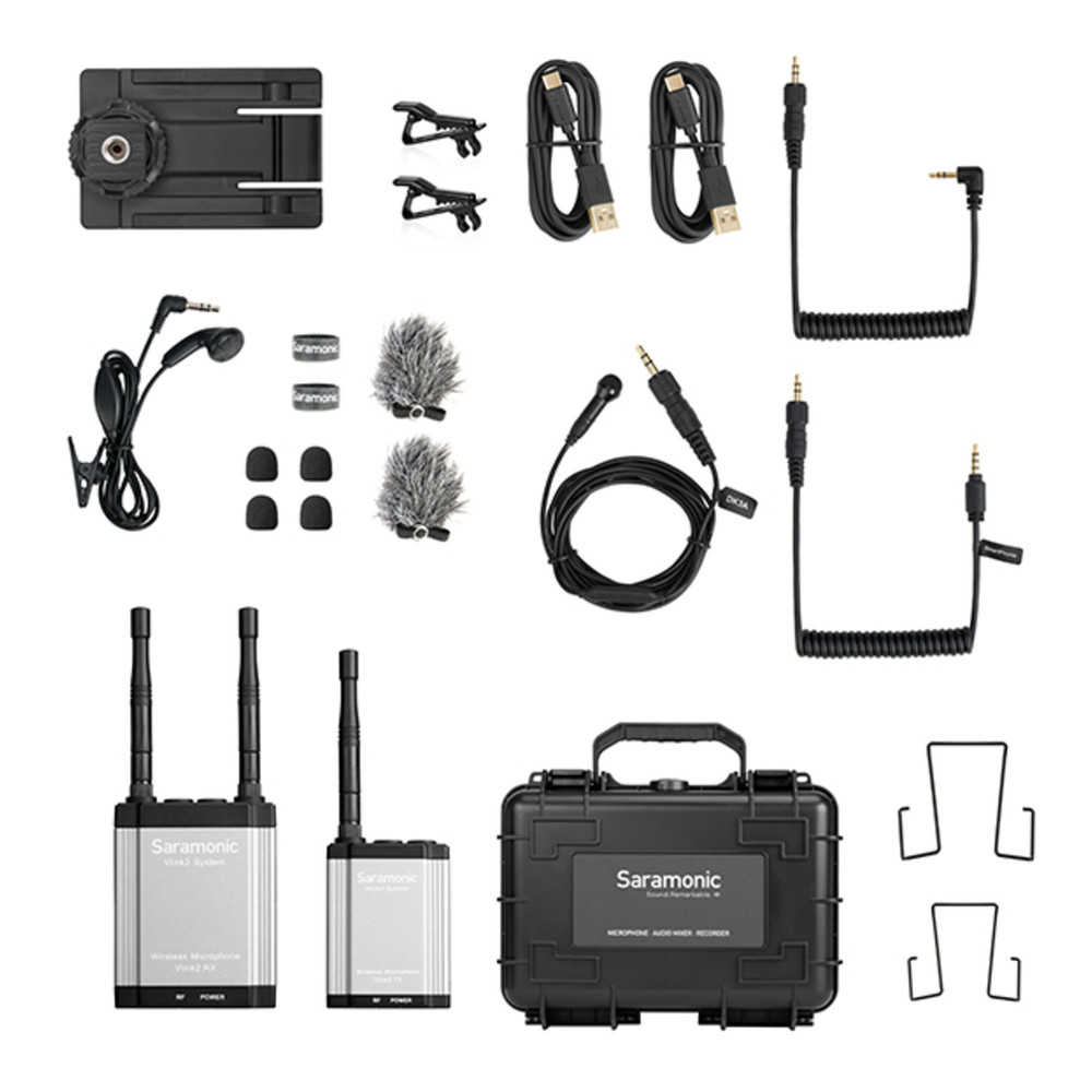 Saramonic Vlink2 Kit 1 Wireless Lavalier Mic System w/ IFB Talkback, Dual Receiver, DK3 Lav, Hard Case & More