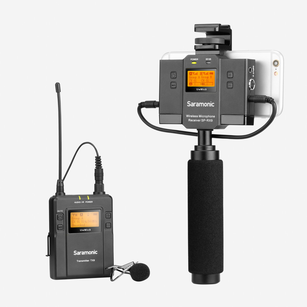 Saramonic UwMic9 SP-RX9+TX9 Wireless UHF Lavalier System with Dual-Channel & Audio Mixer for Smartphones