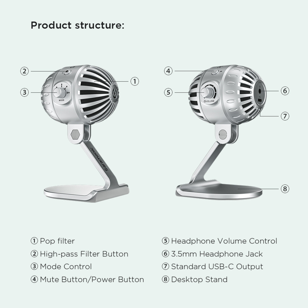 Saramonic SmartMic MTV550 Large Diaphragm Desktop USB Studio Microphone with 5 Sound Modes, Headphone Out for Computers, iPhones, iPads, and Android Devices (Open Box)