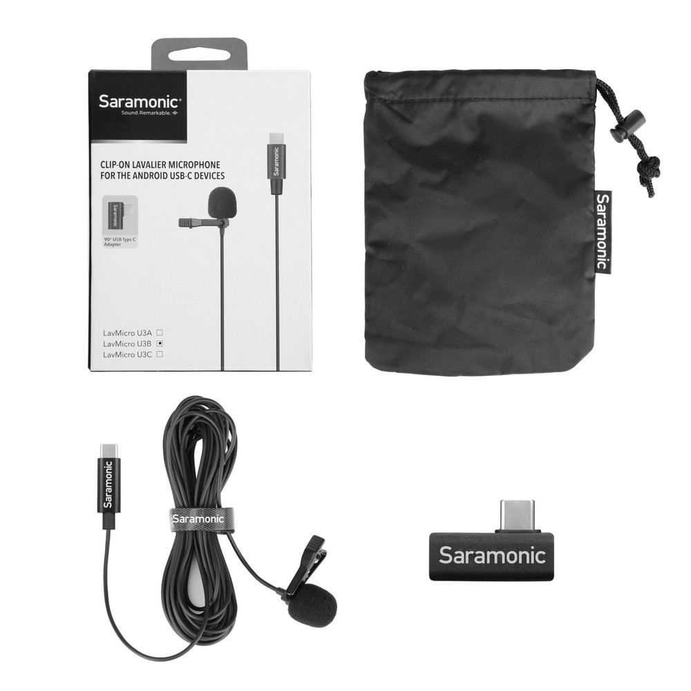 Saramonic LavMicro U3B Lavalier Mic w/ 19.7' (6m) USB-C Cable & 90˚ Adapter for Mobile Devices & Computers (Open Box)