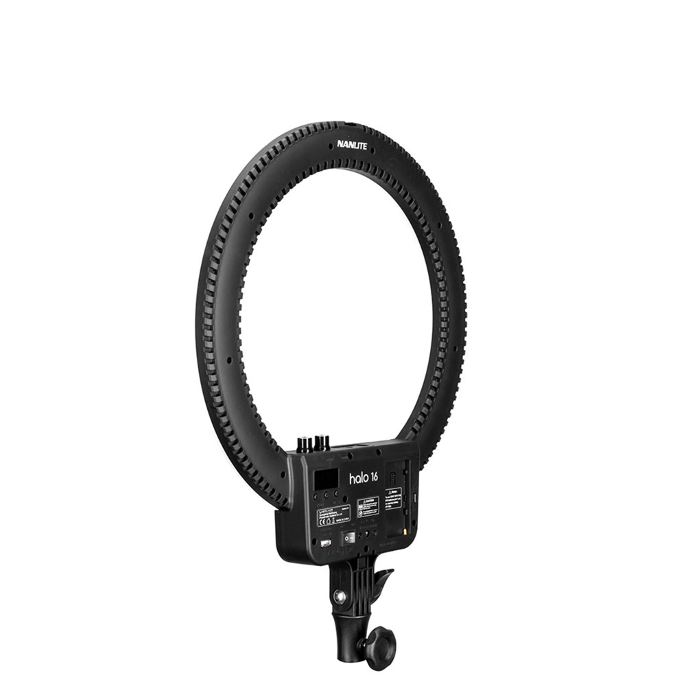 Nanlite Halo 16 Bicolor 16in LED AC/Battery Ring Light with USB Power Passthrough Base Kit