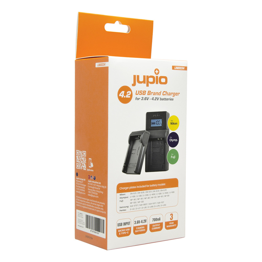 Jupio USB Brand Charger Kit for Fuji/Olympus/Nikon 3.6V-4.2V batteries (Open Box)