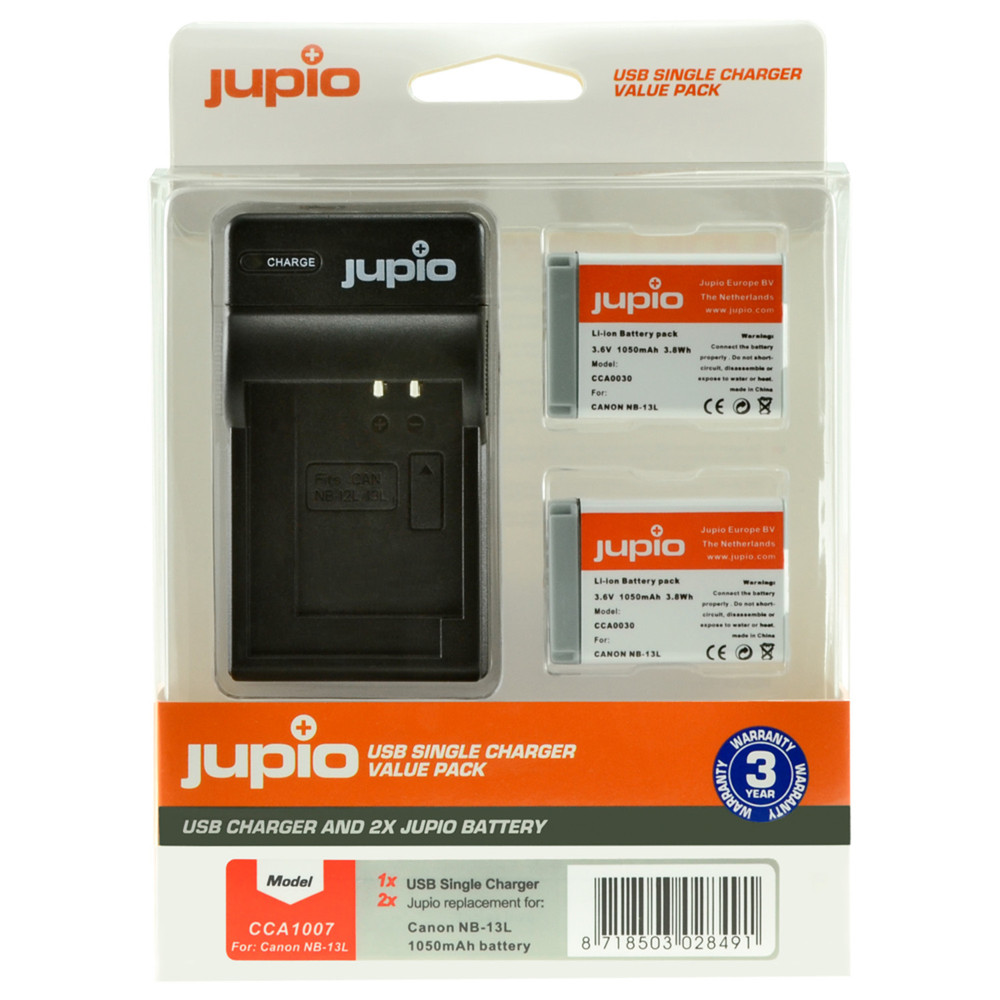 Jupio Value Pack: 2x Battery NB-13L + USB Single Charger (Open Box)