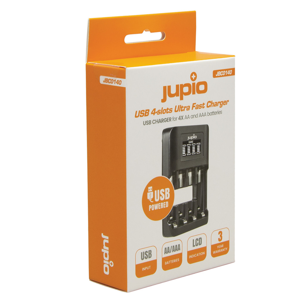 Jupio USB 4-slots Ultra Fast Battery Charger LCD (Open Box)