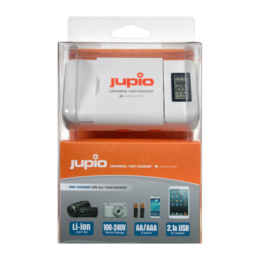 Jupio Universal Fast Charger LCD version (Li-ion + AA/AAA + 2.1 Ah USB / World Edition) (Open Box)