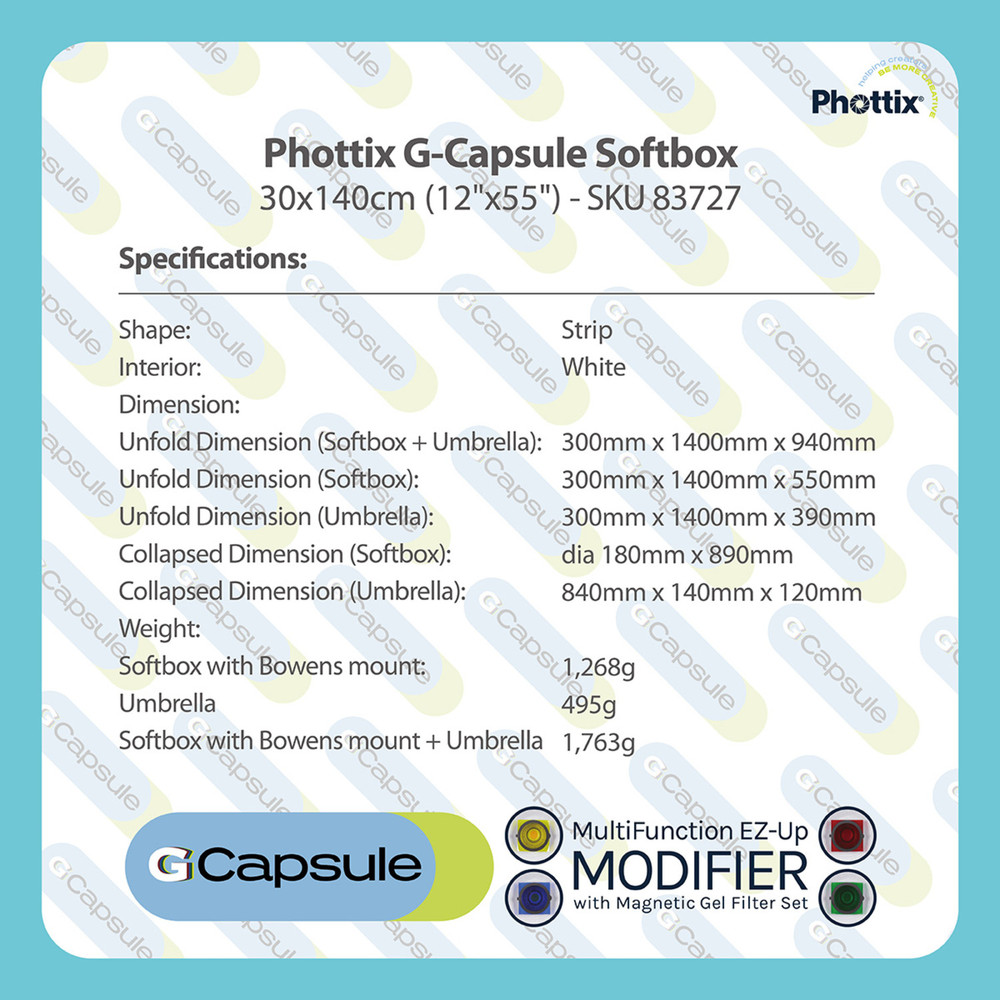 Phottix Phottix G-Capsule Softbox 30x140cm (12"x55")