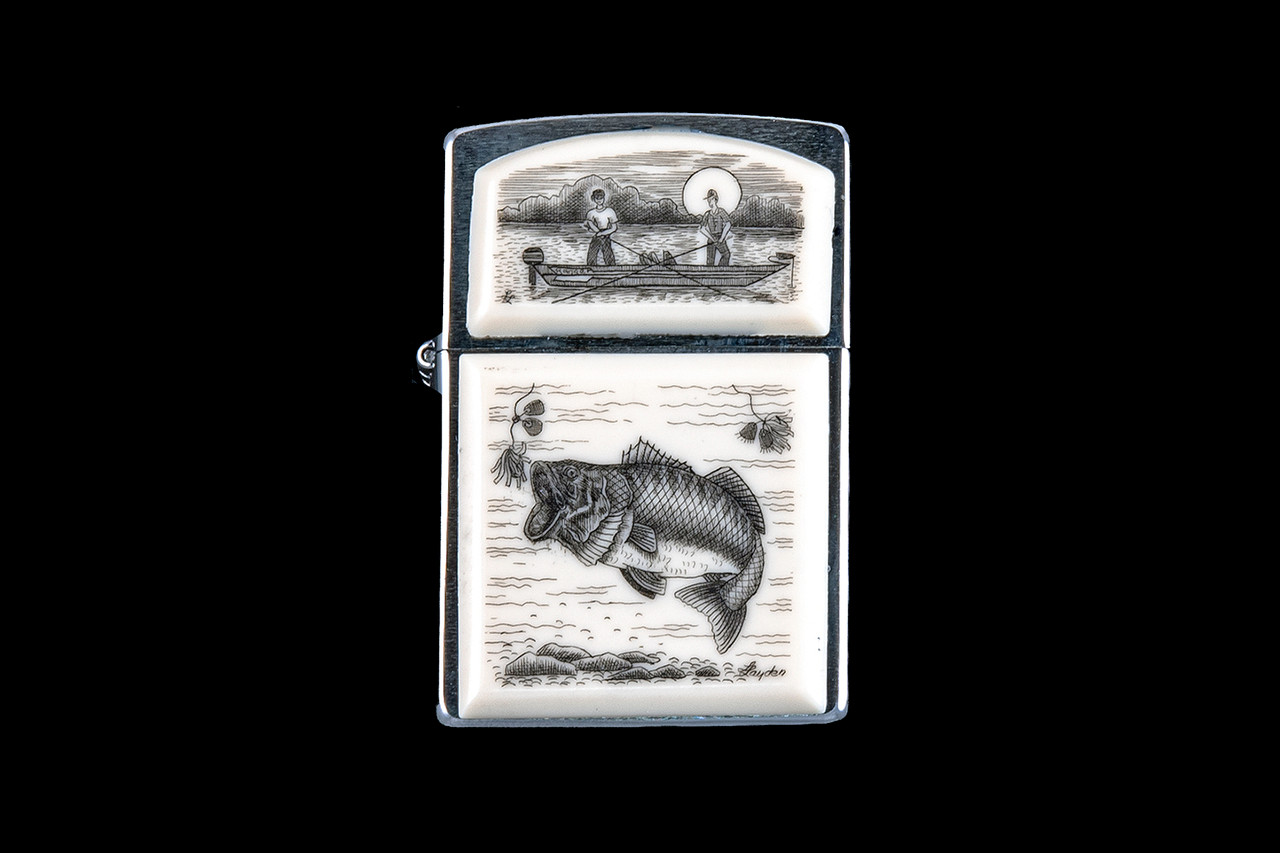 Large Mouth Bass Eco - Ivory Scrimshaw Zippo Lighter | Save the