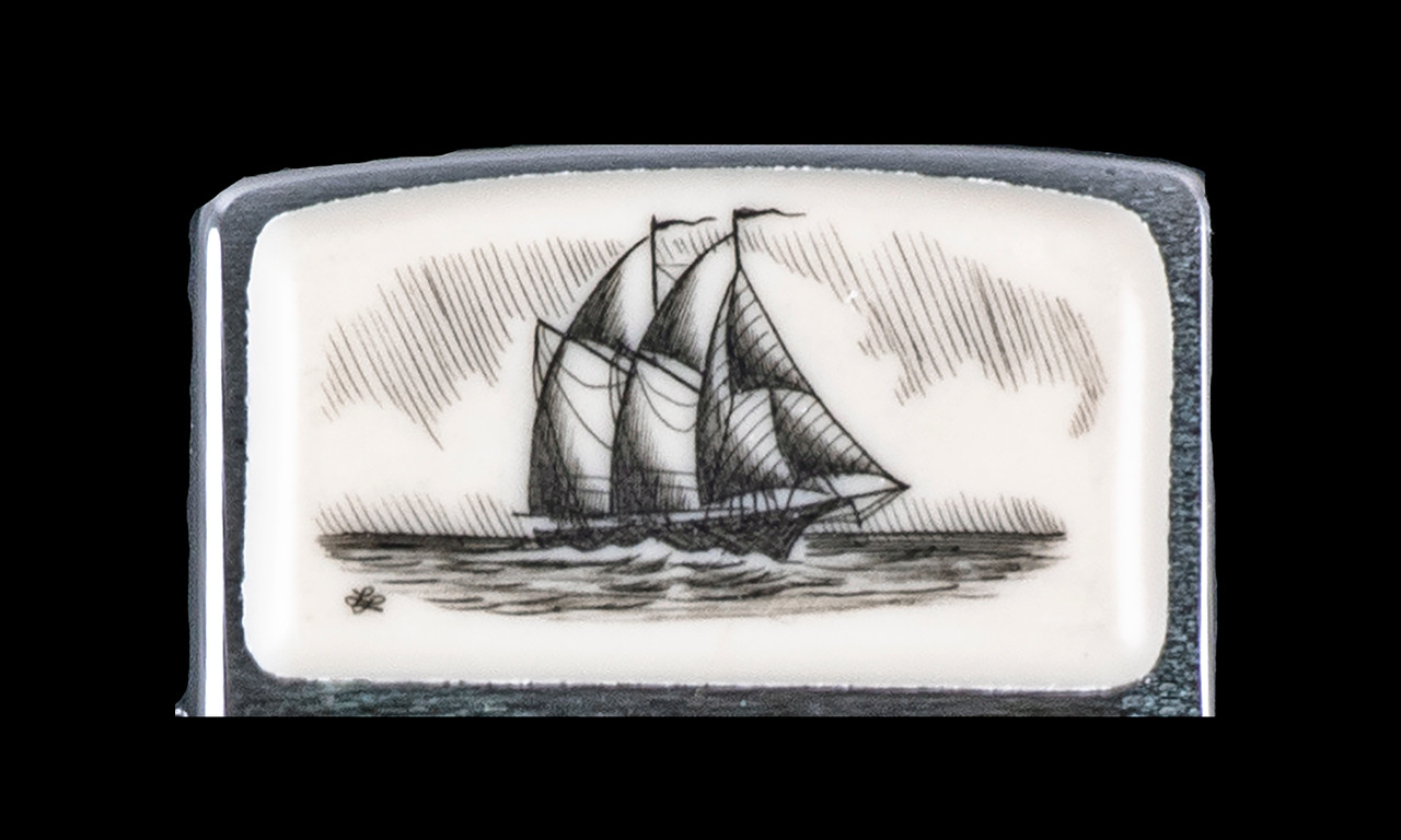 Ship and Palm Tree Eco - Ivory Scrimshaw Zippo Lighter | Save the