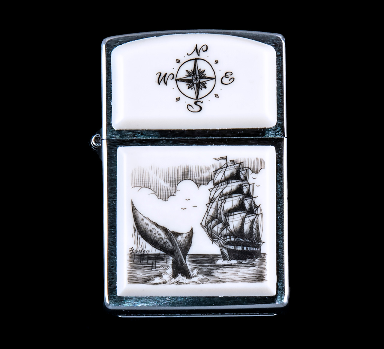 Ship and Whale Eco Ivory Scrimshaw Zippo Lighter | Save the Elephant Collection