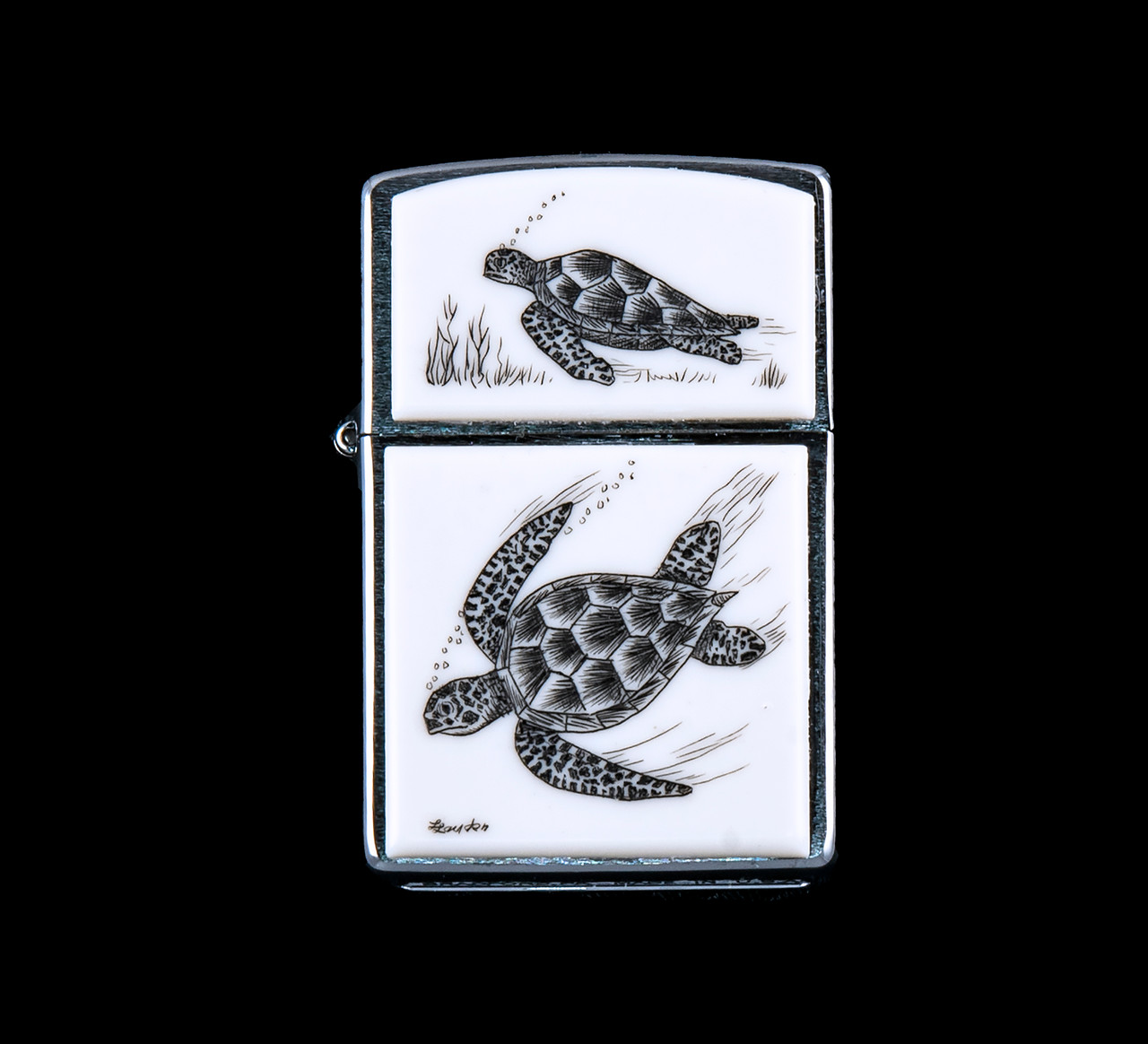 Sea Turtle Eco - Ivory Scrimshaw Zippo Lighter | Save the Sea Turtle Eco - Ivory Scrimshaw Zippo Lighter | Save the
