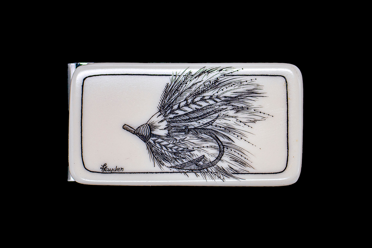 Etched Fly Fishing Lure Large Rectangle Slide Money Clip