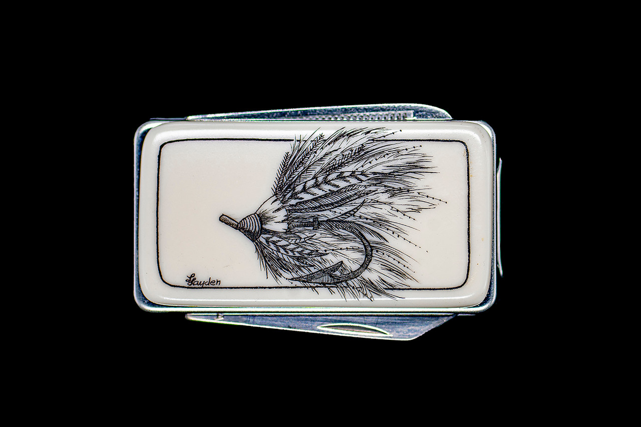Etched Fly Fishing Lure Large Money Clip Knife