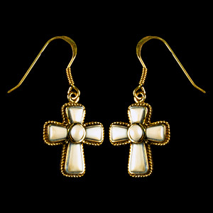 Cross Mammoth Ivory 14K Gold French Wire Earring