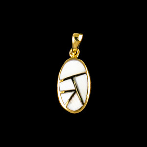 This lovely small oval shaped mammoth ivory tusk is inlayed into a 14K Gold pendant with 14K gold bars.  This pendant comes with an 18" 14K Gold chain.  The dimensions of the mammoth pendant tusk is approximately .68" x .35".