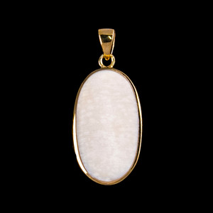 This impressive medium oval piece is inlayed into a 14K Gold pendant.  This pendant comes with an 18" 14K Gold chain.  The dimensions of the mammoth pendant tusk is approximately .98" x .53".