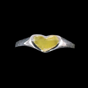 Heart Shaped Alaskan Jade Sterling Silver Ring | F&F Inc.This gorgeous heart shaped Alaskan Jade is inlayed into a elegant sterling silver ring.  The dimension of the stone on the ring is approximately .366" x .216".  The product id # is RJ-1003-S.         This ring comes in the following sizes for the sterling silver ring band.  Size 5, 6, 7, 8, 9 and 10