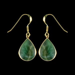 Teardrop Alaskan Jade 14K Gold French Wire Earring | F&F Inc.This unique Teardrop Alaskan Jade piece is inlaid into 14K Gold french wire earring.  The measurements of the earrings are approximately .82" x .50".  The product ID is EJ-1204-G