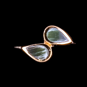 Dual Teardrop Shaped Alaskan Jade 14K Gold Ring | F&F Inc.This elegant dual teardrop shaped Alaskan Jade is inlayed into a elegant 14K Gold ring.  The dimension of the stone on the ring is approximately .44" x .35".  The product id # is RJ-1007-G          This ring comes in the following sizes for the 14K Gold ring band.  Size 5, 6, 7, 8, 9 and 10