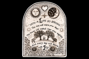 This is a beautiful wall plaque is an originally hand etched Love So Strong Wall Plaque design.  This intricate design has a couple holding hands under the Sun/Moon and Tree's.  This is part of the incredible line of Mossup Valley Designs that we carry, with the wonderful artist Rachel Badeau.  The dimensions of the plaque are 5.31" x 6.81" x 0.37".  The SKU is MVD WP 21.  Etched into the piece is a saying that flows with the design.  The saying says: " With a Love so Strong The Sun will warm your days The moon will watch over your nights And every day will bloom with Joy "  This unique design has 3D engraving intertwined into the plaque.  The heart at the top of the plaque has a 3D Heart that makes this piece truly special!