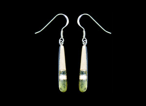 EMJ-1079-S Zoom.  This elegant Long Teardrop Alaskan Mammoth Jade piece is inlayed into Sterling Silver french wire earring.  This stylish piece is accentuated with Sterling Silver bars.   The measurements of the earrings are approximately 1.20" x .15".  The product ID is EMJ-1079-S.

Ancient Wooly Mammoth tusks are found as a bi - product of the gold mining industry in Alaska. They are carbon dated to be approximately 25,800 years old.  The color of your Mammoth tusk may vary due to the minerals in the ground water where the tusks are buried.  The varying color of the mammoth tusks make each piece of jewelry special and different from each one made.  Our materials are considered eco-friendly because no animals were harmed in the making of this one of a kind piece of jewelry! 

Genuine Jade (nephrite) is a fascinating gemstone and the state gem of Alaska. In prehistoric times, prized for its toughness, jade was used to make weapons, tools and later simple ornaments. Jade purportedly can protect you from evil, attract love and of course bring you good luck. It is now regarded as a symbol of energy and beauty. Stimulating creativity and mental agility along with harmony and balance. The jade we use comes from the Nana Region of Alaska.