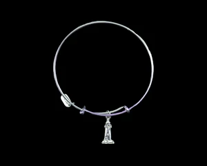 Lighthouse Adjustable Bracelet Display.  The beautiful adjustable bracelet is decorated with a Lighthouse charm.  The product ID is NC 07-401-S.

This bracelet is a one size for most, with an adjustable wire band.  Each bracelet can be customized with different unique charms to attach.  All parts are made in the USA!.

The silver bracelets are steel with rhodium plating.  They are e-coated to help prevent tarnishing.

The Nantucket Basket charm is a lead free casted pewter.