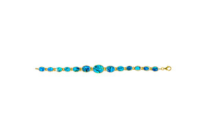 Graduated Oval Shaped Northern Lights 22K Gold Bracelet | F&F Inc.

This unique round Paua Shell is inlayed into a stunning graduated oval shaped 22K Gold Plated bracelet.  The dimension of the bracelet is approximately 7.2" x .482".  The product id # is BRJ-1031-G.                  

This is our line of PĀUA Shell Jewlrey.  In New Zealand, abalone is called pāua or blackfoot pāua is the ubiquitous New Zealand pāua the highly polished nacre of which is extremely popular as souvenirs with its striking blue, green, and purple iridescence that allows for the stunning jewlery.

It is a 22K plate on sterling silver. The plating is with 30mils of 22K gold. Typically plating is done with 3mils of gold. We work with the extra gold plating to ensure your beautiful jewelry piece will have a strong gold color for years to come!!  
Enjoy your unique bracelet.