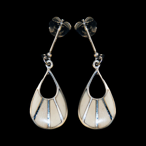 Fan Shaped Mammoth Ivory with Sterling Silver Bars Earring