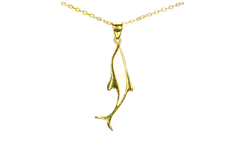 Dolphin Mammoth Sterling Silver Pendant | F&F Inc.
This unique medium dolphin shape is inlayed into a 14K Gold pendant.  This pendant comes with an 18" 14K Gold chain.  The dimensions of the mammoth pendant tusk is approximately 1.38" x .35".  The product id # is PM-1067-G.
It is a 14K plate on sterling silver. The plating is with 30mils of 14k gold. Typically plating is done with 3mils of gold. We work with the extra gold plating to ensure your beautiful jewelry piece will have a strong gold color for years to come!! 
The pre-historic Mammoth tusks are found as a bi - product of the gold mining industry in Alaska. They are carbon dated to be approximately 25,800 years old.  The color of your mammoth tusk may vary due to the minerals in the ground water where the tusks are buried.  The varying color of the mammoth tusks make each piece of jewelry unique. Cracks and splits in the ivory occur naturally due to it’s great age.  Our materials are considered eco-friendly because no animals were harmed in the making of this beautiful piece of jewelry. 
All pendants come boxed with a Mammoth Ivory story card.
Enjoy your unique piece of history!
Due to State law, the sale of antique Mammoth Ivory is not allowed to be sold in the following states. California, Hawaii, Nevada, New Jersey, New York, and Oregon.  If the product is to be shipped to these states, the order will be cancelled and you will be notified!
Features
Antique Mammoth Tusk from Alaska
Dolphin Shaped
18" 14K Gold ch aain
14K Gold
Custom Artwork is available
Lifetime Guarantee!! Dolphin Mammoth Sterling Silver Pendant | F&F Inc.
This unique medium dolphin shape is inlayed into a 14K Gold pendant.  This pendant comes with an 18" 14K Gold chain.  The dimensions of the mammoth pendant tusk is approximately 1.38" x .35".  The product id # is PM-1067-G.
It is a 14K plate on sterling silver. The plating is with 30mils of 14k gold. Typically plating is done with 3mils of gold. We work with the extra gold plating to ensure your beautiful jewelry piece will have a strong gold color for years to come!! 
The pre-historic Mammoth tusks are found as a bi - product of the gold mining industry in Alaska. They are carbon dated to be approximately 25,800 years old.  The color of your mammoth tusk may vary due to the minerals in the ground water where the tusks are buried.  The varying color of the mammoth tusks make each piece of jewelry unique. Cracks and splits in the ivory occur naturally due to it’s great age.  Our materials are considered eco-friendly because no animals were harmed in the making of this beautiful piece of jewelry. 
All pendants come boxed with a Mammoth Ivory story card.
Enjoy your unique piece of history!
Due to State law, the sale of antique Mammoth Ivory is not allowed to be sold in the following states. California, Hawaii, Nevada, New Jersey, New York, and Oregon.  If the product is to be shipped to these states, the order will be cancelled and you will be notified!
Features
Antique Mammoth Tusk from Alaska
Dolphin Shaped
18" 14K Gold ch aain
14K Gold
Custom Artwork is available
Lifetime Guarantee!!