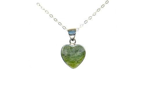 Small Heart Alaskan Jade Sterling Silver Pendant | F&F Inc.
This unique heart shaped Alaskan Jade is inlayed into a sterling silver pendant.  This pendant comes with an 18" Sterling Silver chain.  The dimensions of the Alaskan Jade pendant is approximately .58" x .50".  The product id # is PJ-1023-S.
Genuine Jade (nephrite) is a fascinating gemstone and the state gem of Alaska. In prehistoric times, prized for its toughness, jade was used to make weapons, tools and later simple ornaments. Jade purportedly can protect you from evil, attract love and of course bring you good luck. It is now regarded as a symbol of energy and beauty. Stimulating creativity and mental agility along with harmony and balance. The jade we use comes from the Nana Region of Alaska.
All pendants come boxed with a Alaskan Jade story card
Enjoy your unique piece of history!
Features
Alaskan Jade
Small Heart Shaped
18" Sterling Silver Cable Chain.
Sterling Silver
Lifetime Guarantee!! Small Heart Alaskan Jade Sterling Silver Pendant | F&F Inc.
This unique heart shaped Alaskan Jade is inlayed into a sterling silver pendant.  This pendant comes with an 18" Sterling Silver chain.  The dimensions of the Alaskan Jade pendant is approximately .58" x .50".  The product id # is PJ-1023-S.
Genuine Jade (nephrite) is a fascinating gemstone and the state gem of Alaska. In prehistoric times, prized for its toughness, jade was used to make weapons, tools and later simple ornaments. Jade purportedly can protect you from evil, attract love and of course bring you good luck. It is now regarded as a symbol of energy and beauty. Stimulating creativity and mental agility along with harmony and balance. The jade we use comes from the Nana Region of Alaska.
All pendants come boxed with a Alaskan Jade story card
Enjoy your unique piece of history!
Features
Alaskan Jade
Small Heart Shaped
18" Sterling Silver Cable Chain.
Sterling Silver
Lifetime Guarantee!!