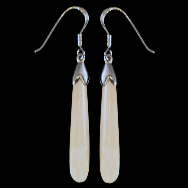 Long Oval Mammoth Ivory Sterling Silver French Wire Earring