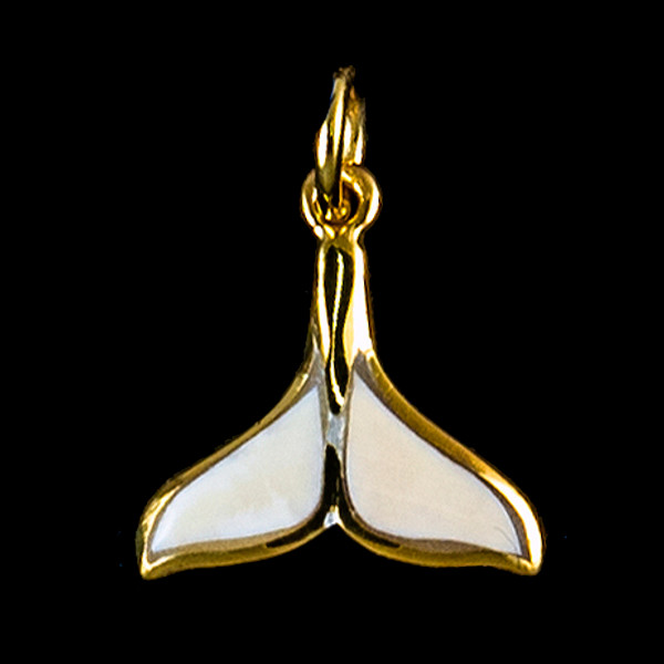 This marvelous small whale tail shaped mammoth tusk piece is inlayed into a 14K Gold pendant.  This pendant comes with an 18"14K Gold chain.  The dimensions of the mammoth pendant tusk is approximately .26" x .42".