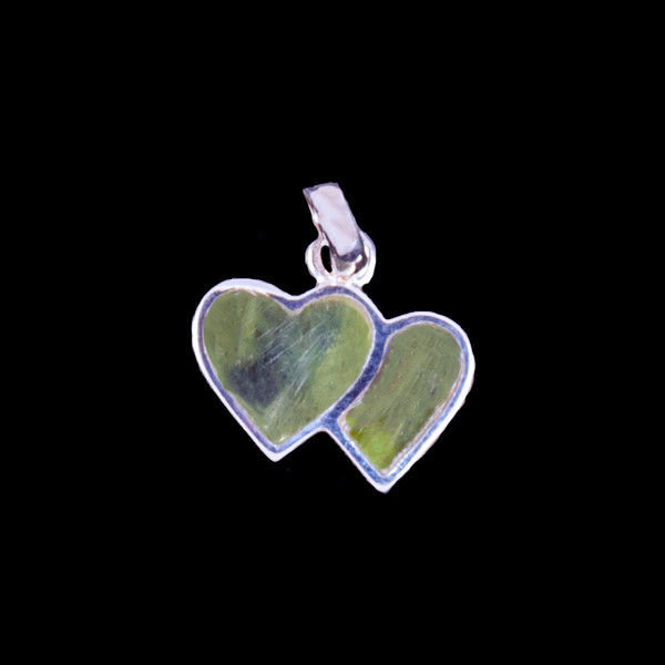 Small Double Heart Jade Sterling Silver Pendant