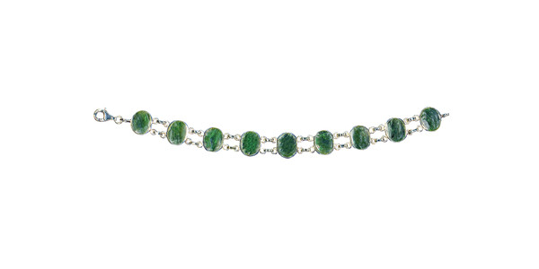 Oval Shaped Alaskan Jade with Two Links Sterling Silver Bracelet | F&F Inc.

This trendy round Alaskan Jade is inlayed into a elegant oval shaped sterling silver bracelet.  This bracelet has two sterling silver links in between the oval Alaskan Jade pieces.  The dimension of the bracelet is approximately 7.2" x .49".  The product id # is BRJ-1017-S.               

Genuine Jade (nephrite) is a fascinating gemstone and the state gem of Alaska. In prehistoric times, prized for its toughness, jade was used to make weapons, tools and later simple ornaments. Jade purportedly can protect you from evil, attract love and of course bring you good luck. It is now regarded as a symbol of energy and beauty. Stimulating creativity and mental agility along with harmony and balance. The jade we use comes from the Nana Region of Alaska.

Enjoy your unique piece of history!

Features
Made in the USA!! 
Alaskan Jade
Sterling Silver Bracelet
Oval Shaped with 2 links
Lifetime Guarantee!!