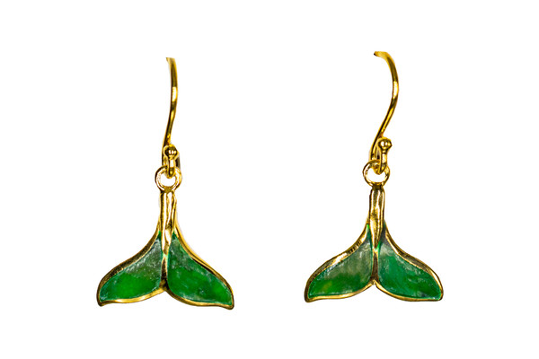 Whale Tail Alaskan Jade 22K Gold French Wire Earring | F&F Inc.

This elegant whale tail shaped Alaskan Jade piece is inlaid into a 22K Gold french wire earring.  The measurements of the earrings are approximately .624" x .58".  The product ID is EJ-1221-G.

It is a 22K plate on sterling silver. The plating is with 30mils of 22K gold. Typically plating is done with 3mils of gold. We work with the extra gold plating to ensure your beautiful jewelry piece will have a strong gold color for years to come!!

Genuine Jade (nephrite) is a fascinating gemstone and the state gem of Alaska. In prehistoric times, prized for its toughness, jade was used to make weapons, tools and later simple ornaments. Jade purportedly can protect you from evil, attract love and of course bring you good luck. It is now regarded as a symbol of energy and beauty. Stimulating creativity and mental agility along with harmony and balance. The jade we use comes from the Nana Region of Alaska.

Enjoy your unique piece of history!

Features
Alaskan Jade
Whale Tail Mammoth Ivory
French Wire
22K Gold Plate
Sterling Silver Base Metal

Lifetime Guarantee!!
