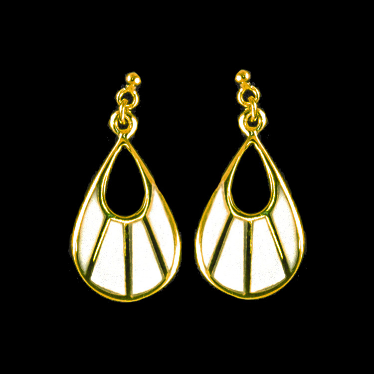 Fan Shaped Mammoth Ivory with 14K Gold Bars Earring