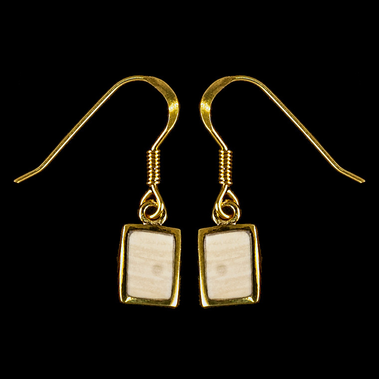 Small Rectangle Mammoth Ivory 14K Gold French Wire Earring | F&F Inc.