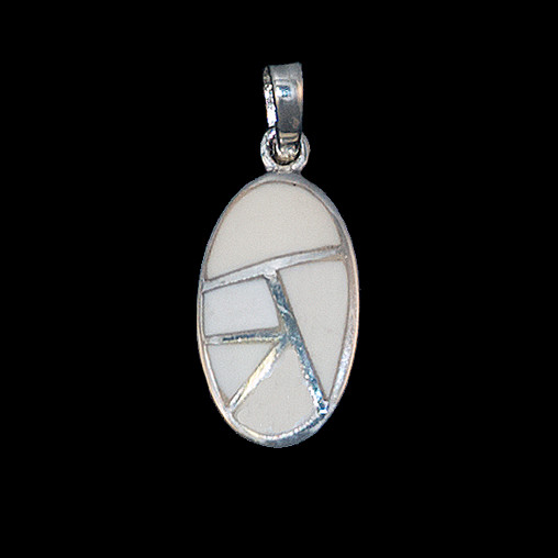 This lovely small oval shaped mammoth ivory tusk is inlayed into a sterling silver pendant with sterling silver bars.  This pendant comes with an 18" Sterling Silver chain.  The dimensions of the mammoth pendant tusk is approximately .68" x .35".