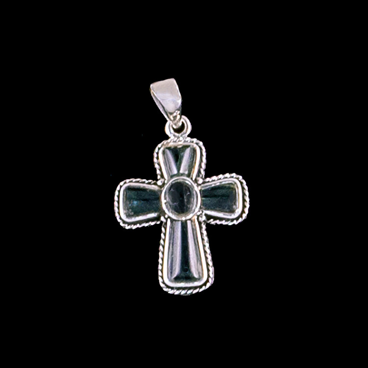 Small Cross Alaskan Jade Sterling Silver Pendant | F&F Inc.This graceful small cross shaped Alaskan Jade piece is inlayed into a sterling silver pendant.  This pendant comes with an 18" Sterling Silver chain.  The dimensions of the Alaskan Jade pendant is approximately .87" x .63".  The product id # is PJ-1210-S.