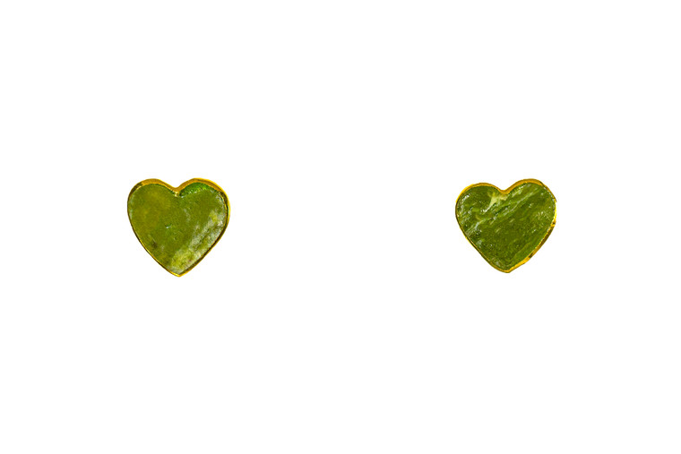 Small Heart Alaskan Jade 22K Plate Gold Cup Earring | F&F Inc.

This trendy small heart Alaskan Jade is inlaid into a beautiful 14K Gold earring.  These different earrings have a post backing.  The measurements of the earrings are approximately .24" x .27".  The product ID is EJ-1006-G

It is a 22K plate on sterling silver. The plating is with 30mils of 14k gold. Typically plating is done with 3mils of gold. We work with the extra gold plating to ensure your beautiful jewelry piece will have a strong gold color for years to come!!

Genuine Jade (nephrite) is a fascinating gemstone and the state gem of Alaska. In prehistoric times, prized for its toughness, jade was used to make weapons, tools and later simple ornaments. Jade purportedly can protect you from evil, attract love and of course bring you good luck. It is now regarded as a symbol of energy and beauty. Stimulating creativity and mental agility along with harmony and balance. The jade we use comes from the Nana Region of Alaska.

Enjoy your unique piece of history!

Features
Made in the USA!! 
Alaskan Jade
22K Gold
Heart Shaped
Post Backing
Lifetime Guarantee!!