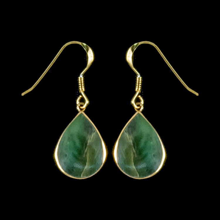 Teardrop Alaskan Jade 14K Gold French Wire Earring | F&F Inc.This unique Teardrop Alaskan Jade piece is inlaid into 14K Gold french wire earring.  The measurements of the earrings are approximately .82" x .50".  The product ID is EJ-1204-G