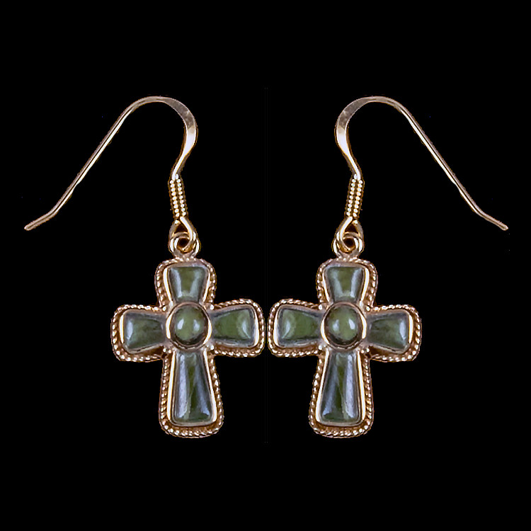Cross Alaskan Jade 14K Gold French Wire Earring | F&F Inc.

This elegant Cross shaped Alaskan Jade piece is inlaid into a 22K Gold Plate french wire earring.  The measurements of the earrings are approximately .87 x .63".  The product ID is EJ-1210-G.

It is a 22K plate on sterling silver. The plating is with 30mils of 22k gold. Typically plating is done with 3mils of gold. We work with the extra gold plating to ensure your beautiful jewelry piece will have a strong gold color for years to come!!

Genuine Jade (nephrite) is a fascinating gemstone and the state gem of Alaska. In prehistoric times, prized for its toughness, jade was used to make weapons, tools and later simple ornaments. Jade purportedly can protect you from evil, attract love and of course bring you good luck. It is now regarded as a symbol of energy and beauty. Stimulating creativity and mental agility along with harmony and balance. The jade we use comes from the Nana Region of Alaska.

Enjoy your unique piece of history!

Features
Alaskan Jade
Cross Shaped Alaskan Jade
French Wire
14K Gold
Lifetime Guarantee!!