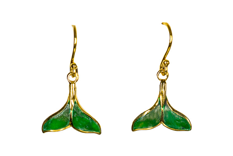 Whale Tail Alaskan Jade 22K Gold French Wire Earring | F&F Inc.

This elegant whale tail shaped Alaskan Jade piece is inlaid into a 22K Gold french wire earring.  The measurements of the earrings are approximately .624" x .58".  The product ID is EJ-1221-G.

It is a 22K plate on sterling silver. The plating is with 30mils of 22K gold. Typically plating is done with 3mils of gold. We work with the extra gold plating to ensure your beautiful jewelry piece will have a strong gold color for years to come!!

Genuine Jade (nephrite) is a fascinating gemstone and the state gem of Alaska. In prehistoric times, prized for its toughness, jade was used to make weapons, tools and later simple ornaments. Jade purportedly can protect you from evil, attract love and of course bring you good luck. It is now regarded as a symbol of energy and beauty. Stimulating creativity and mental agility along with harmony and balance. The jade we use comes from the Nana Region of Alaska.

Enjoy your unique piece of history!

Features
Alaskan Jade
Whale Tail Mammoth Ivory
French Wire
22K Gold Plate
Sterling Silver Base Metal

Lifetime Guarantee!!