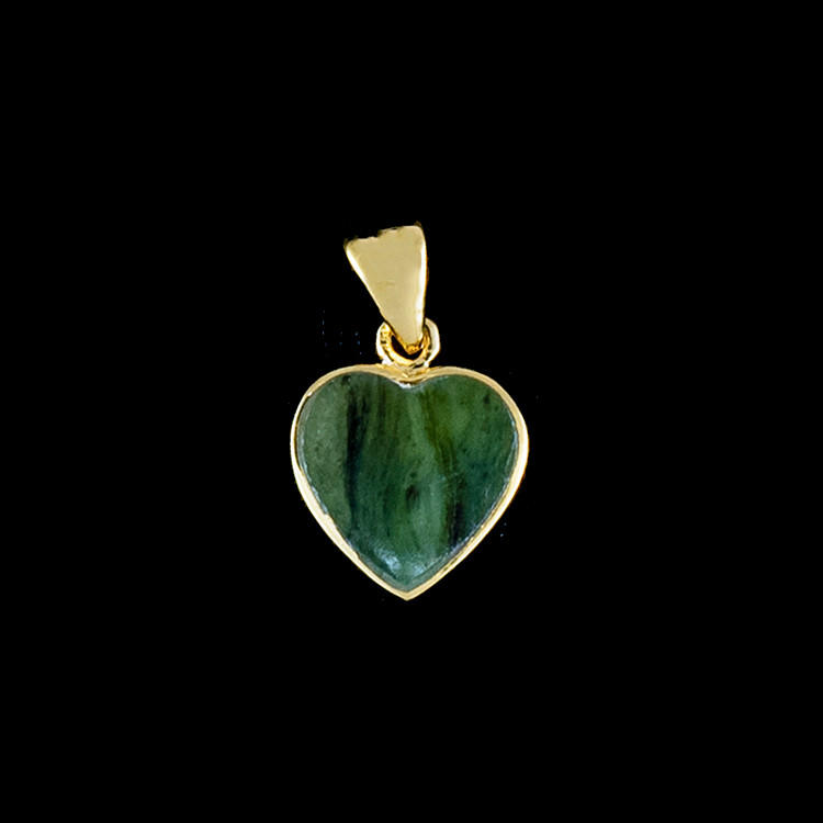 PJ-1023-G Small Heart Jade 14K Gold Pendant | F&F Inc.