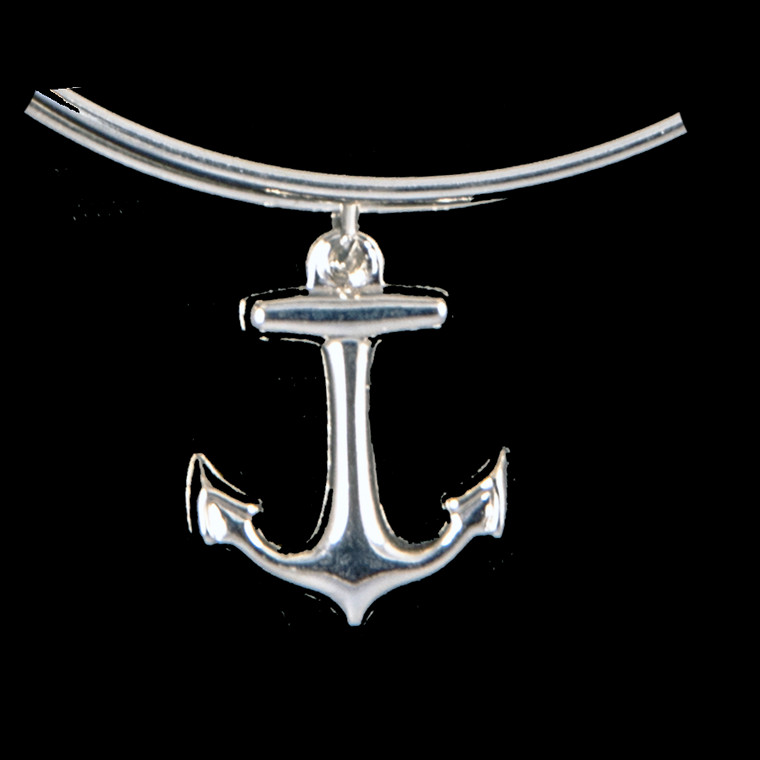 Anchor Charm Bracelet Zoom. The beautiful adjustable bracelet is decorated with an anchor charm.  The dimensions of the charm are .63" x .66".  The product ID is NC 07-102-S

This bracelet is a one size for most, with an  adjustable wire band.  Each bracelet can be customized with different unique charms to attach.  All parts are made in the USA!.

The silver bracelets are steel with rhodium plating.  They are e-coated to help prevent tarnishing.

The anchor charm is a lead free casted pewter.
